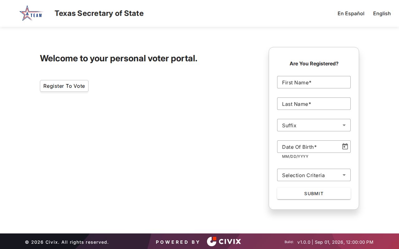 Rowlett resident lookup Texas voter registration verification interface
