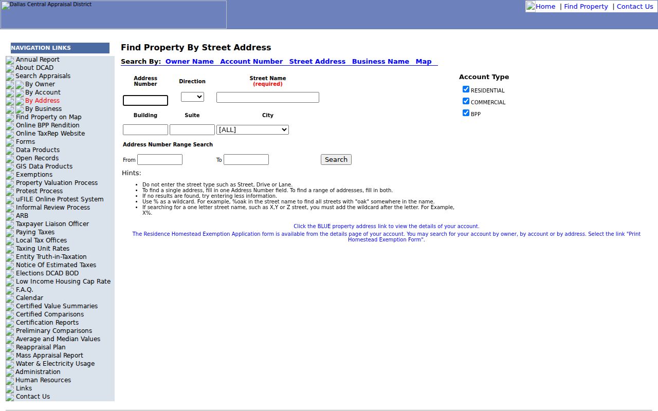 Rowlett street directory DCAD address search